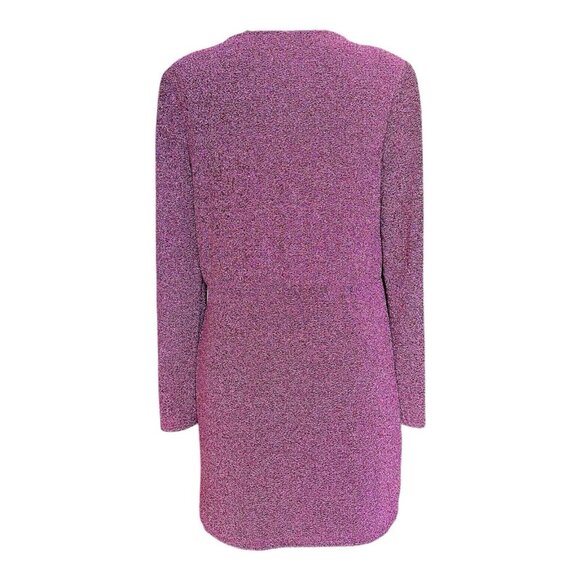 MNG Mango Pink Metallic Wrap Dress Women's Long Sleeve Mini Dress Size M NWOT - Picture 6 of 9